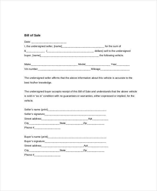 Vehicle Bill of Sale Template 14 Free Word PDF