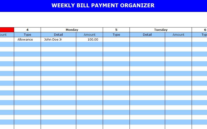 Bill Pay Calendar Template