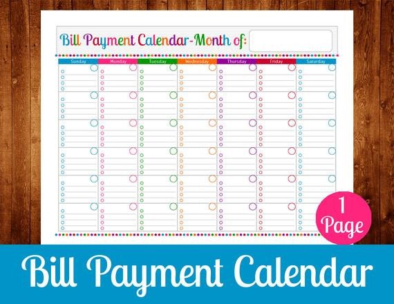 Bill Payment Calendar Instant Download PDF Printable