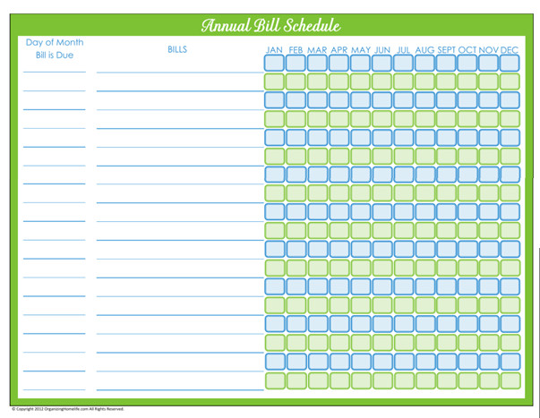 Bill Payment Schedule Editable Version Organizing Homelife