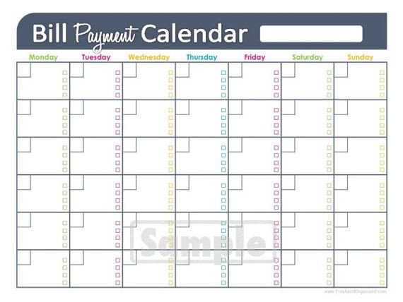 Bill Payments Calendar EDITABLE Personal Finance