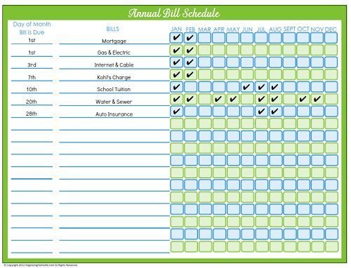 Editable Bill Payment Schedule Free Printables