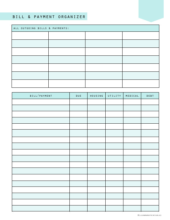 FREE Printable Bill and Payment Organizer Clean Mama