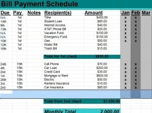 Bill Payment Schedule Template Word Excel