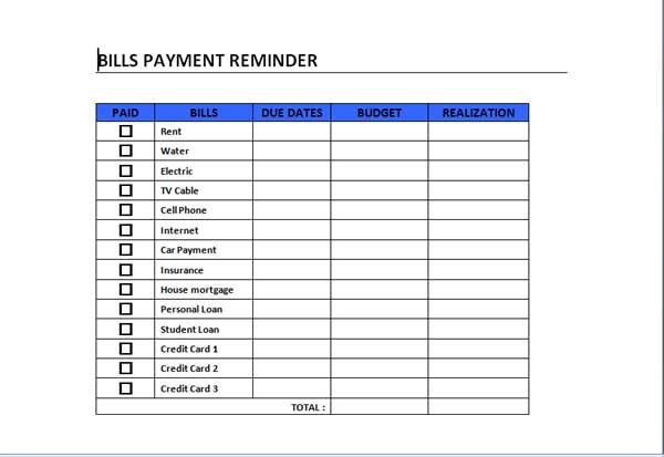 Bills Payment Schedule Template can act as a guide in