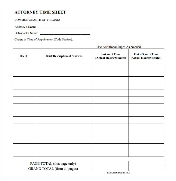 11 Legal and Lawyer Timesheet Templates – PDF Word