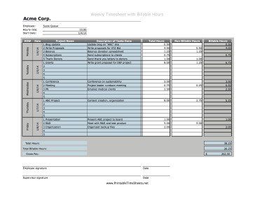 Weekly Projects Billable Hours Printable Time Sheet