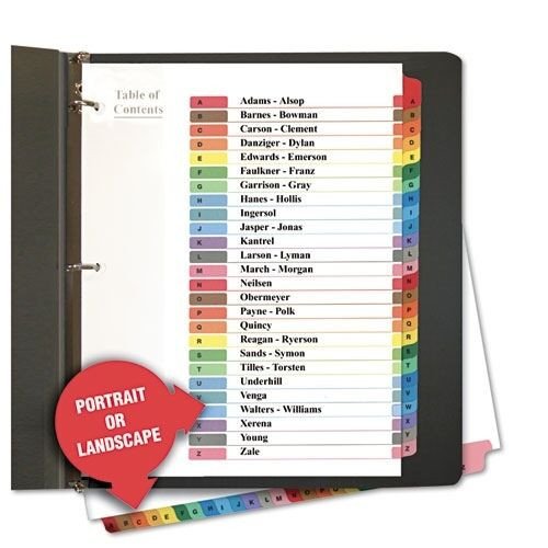 TABLE OF CONTENTS NOTEBOOK RING BINDER A Z DIVIDERS