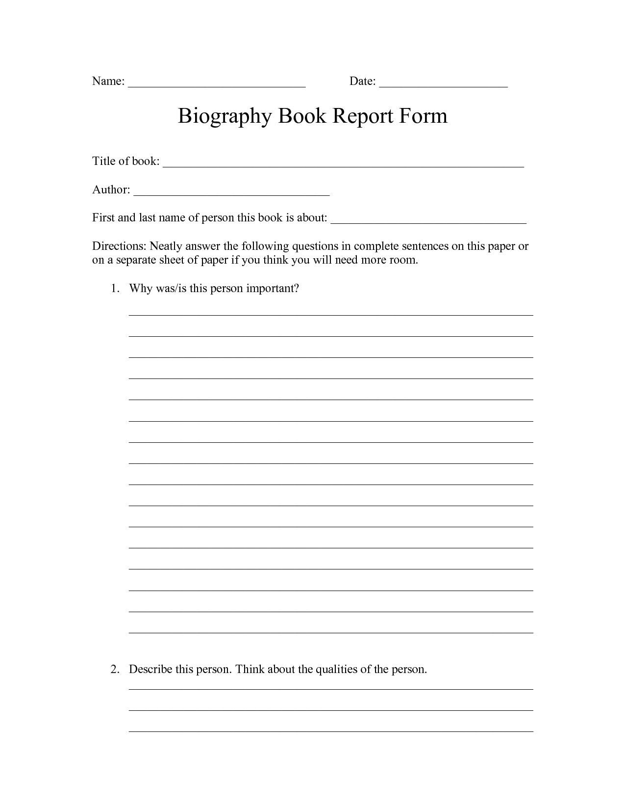 2nd Grade Biography Report Form biography generator k 5