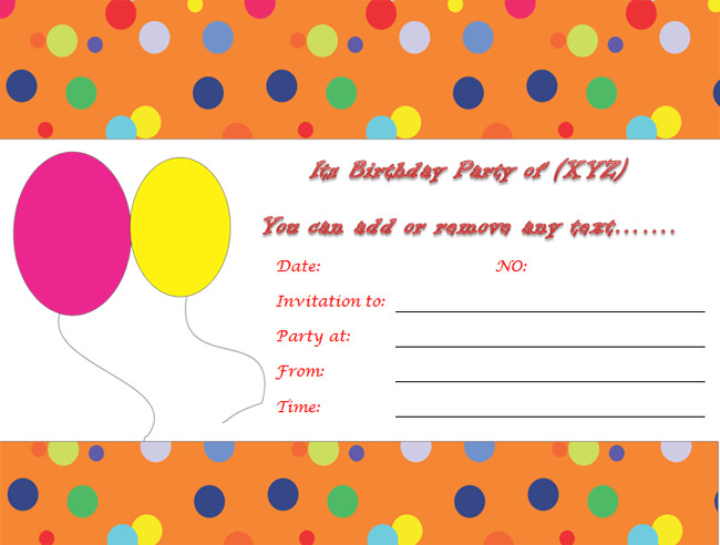 Birthday Party Invitations Microsoft Word Templates