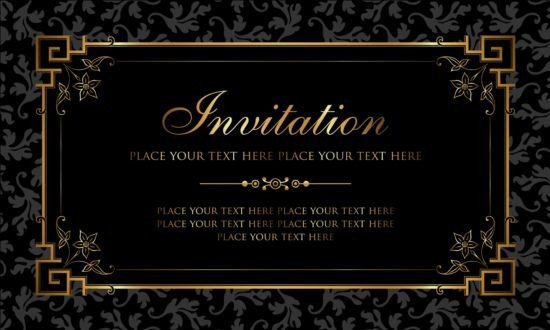 Black and gold vintage style invitation card vector 02
