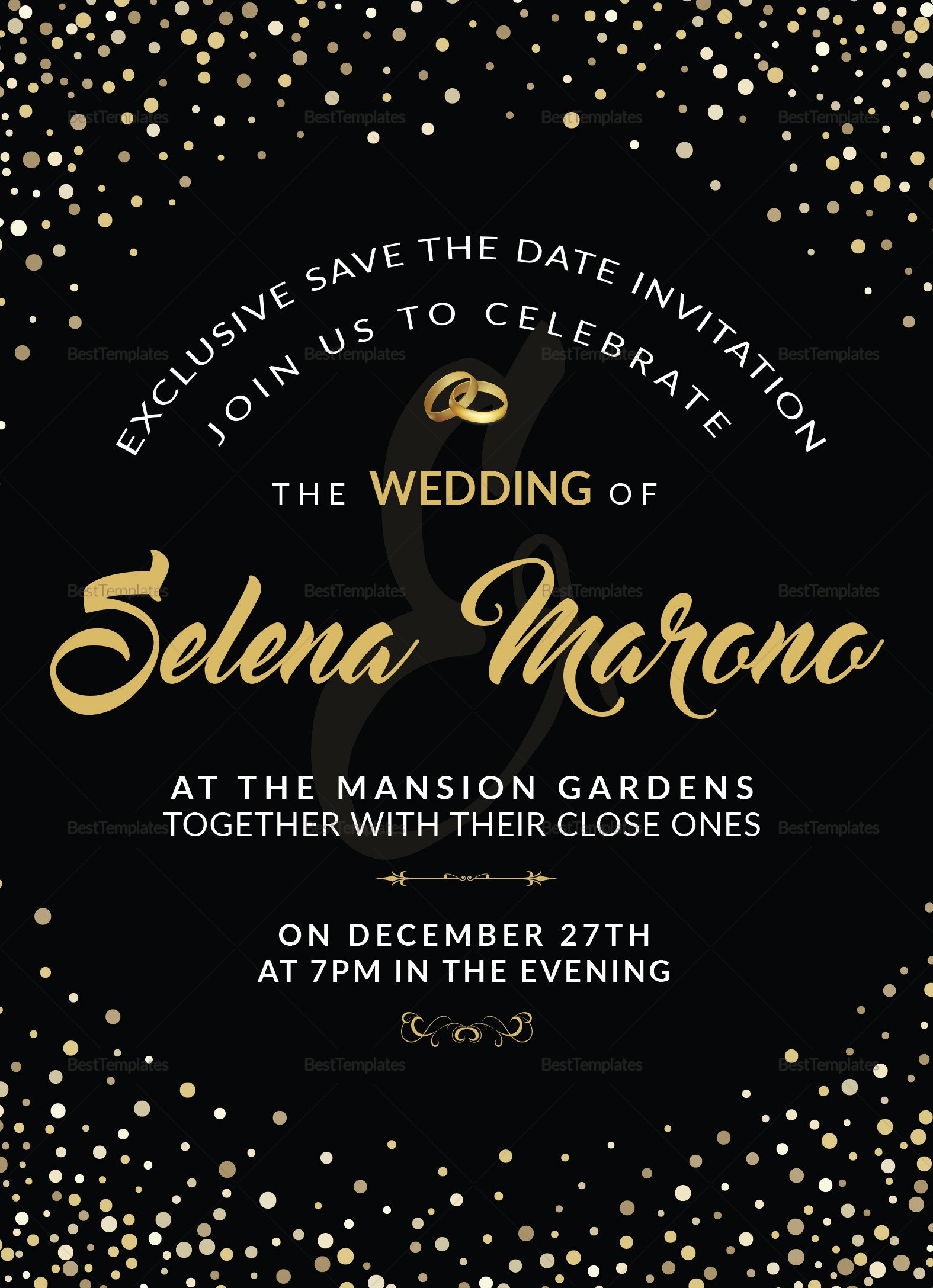 Black and Gold Wedding Invitation Card Design Template in