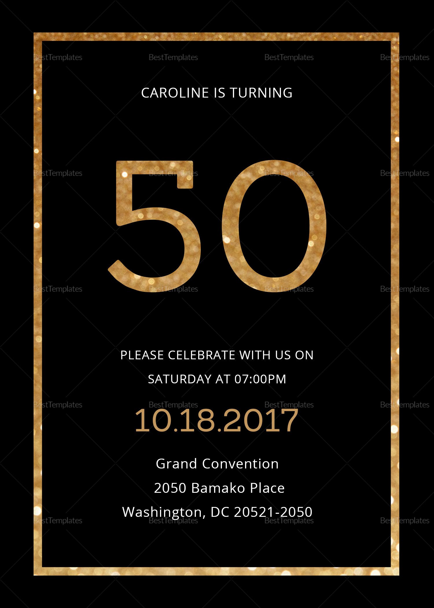 Elegant Black and Gold 50th Birthday Invitation Design