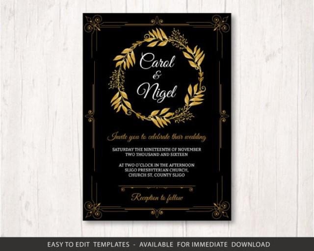 Gold Black Wedding Invite Template Set Printable Wedding