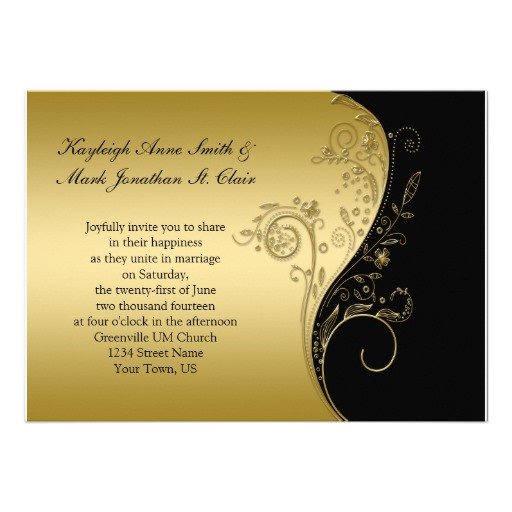 Vintage Black and Gold Wedding Invitation 5" X 7