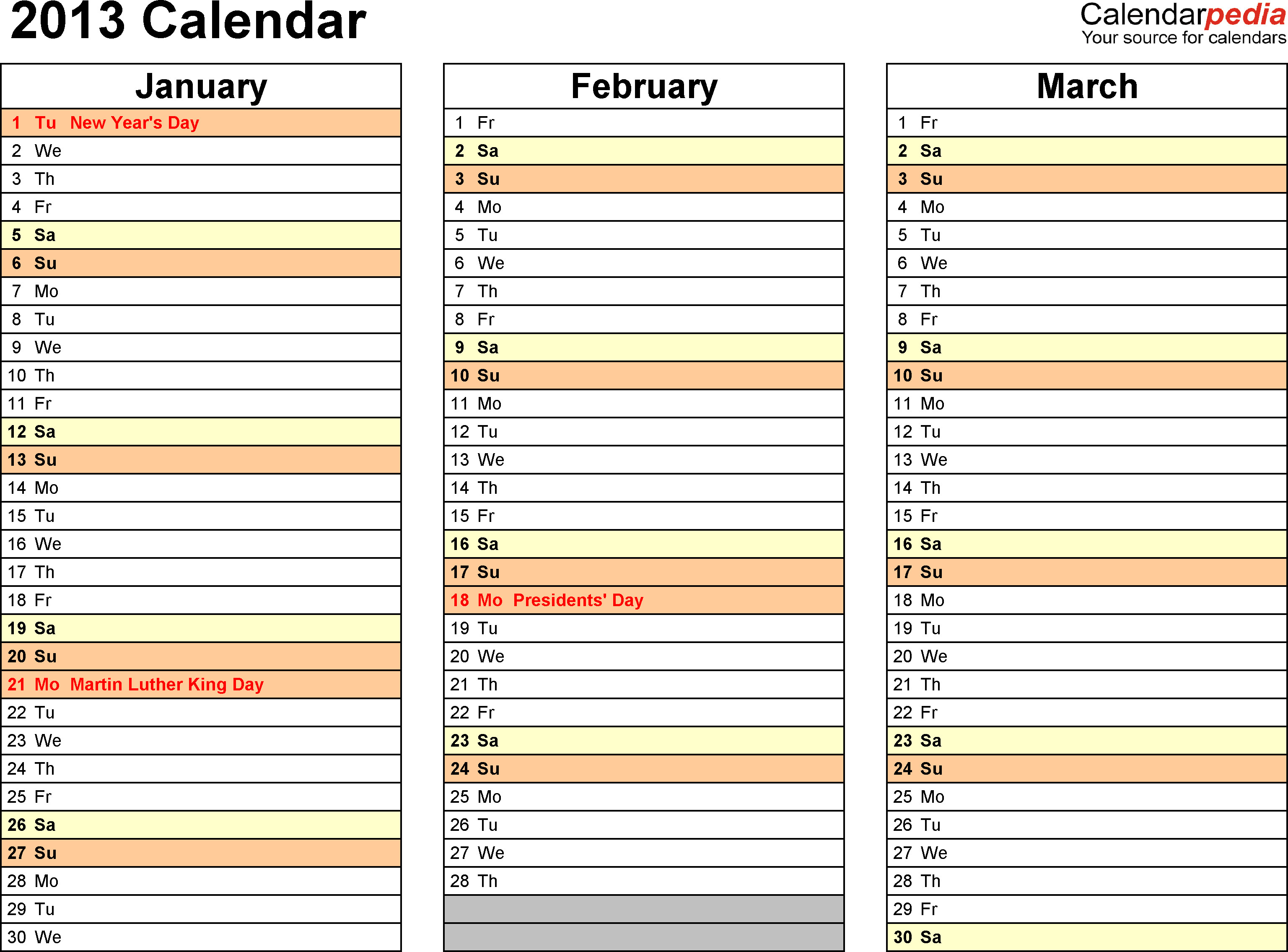 Free Calendar Template 2013