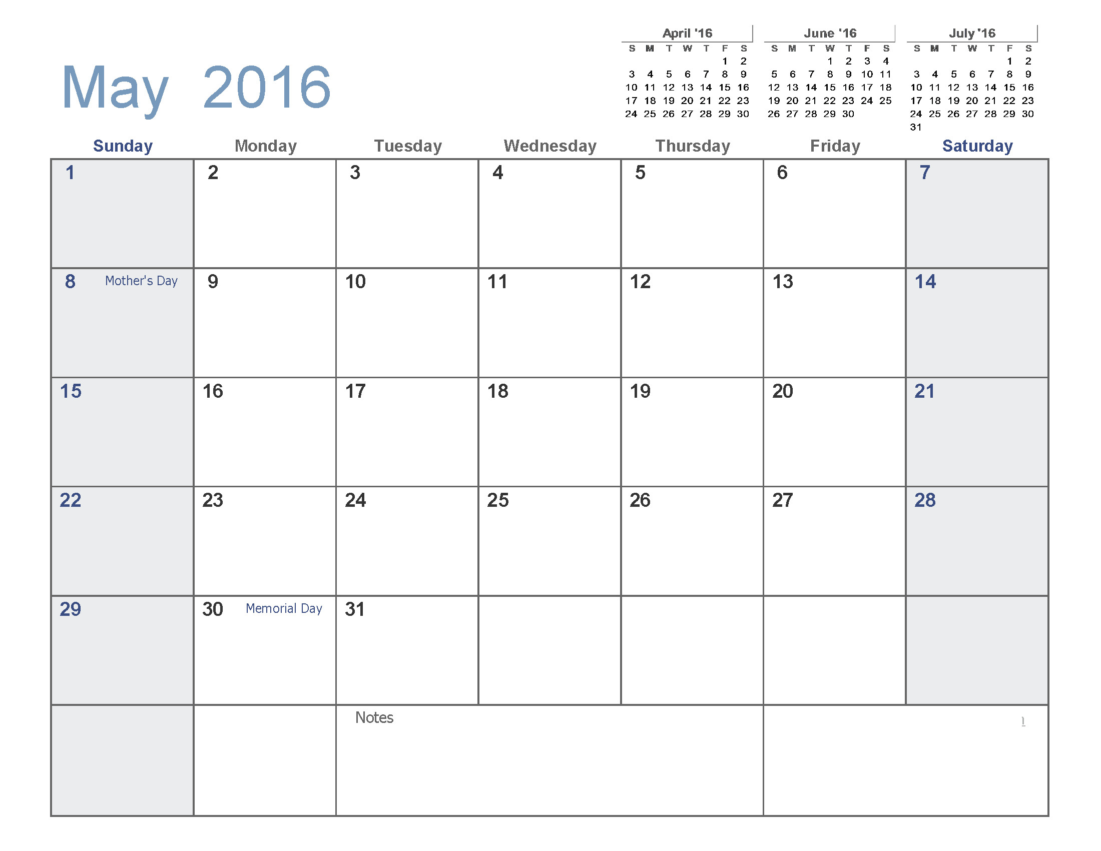 May 2016 Blank Templates [PDF Word Excel]