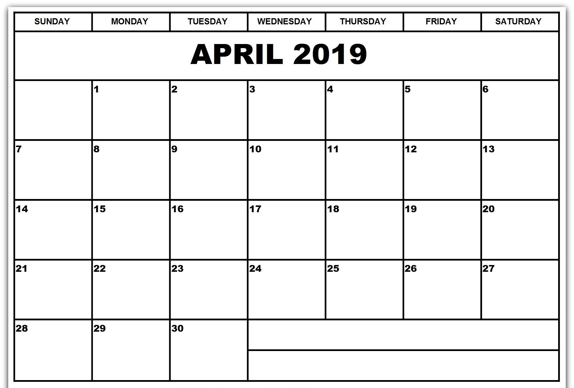 Printable Blank 2019 Calendar Templates