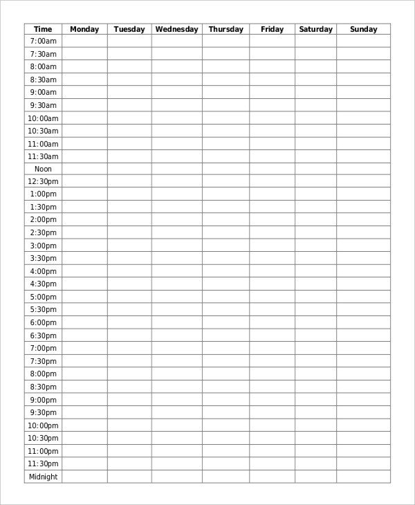 Blank School Schedule Template 6 Free PDF Word Format