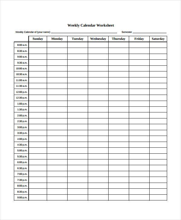 Blank Weekly Calendar 9 Free PDF Word Documents
