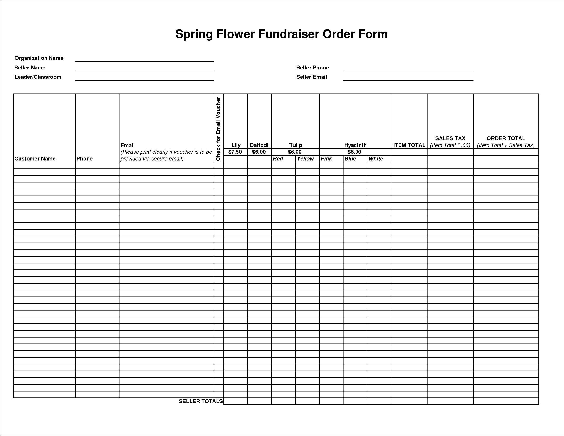 Flower Fundraiser Order Forms Template