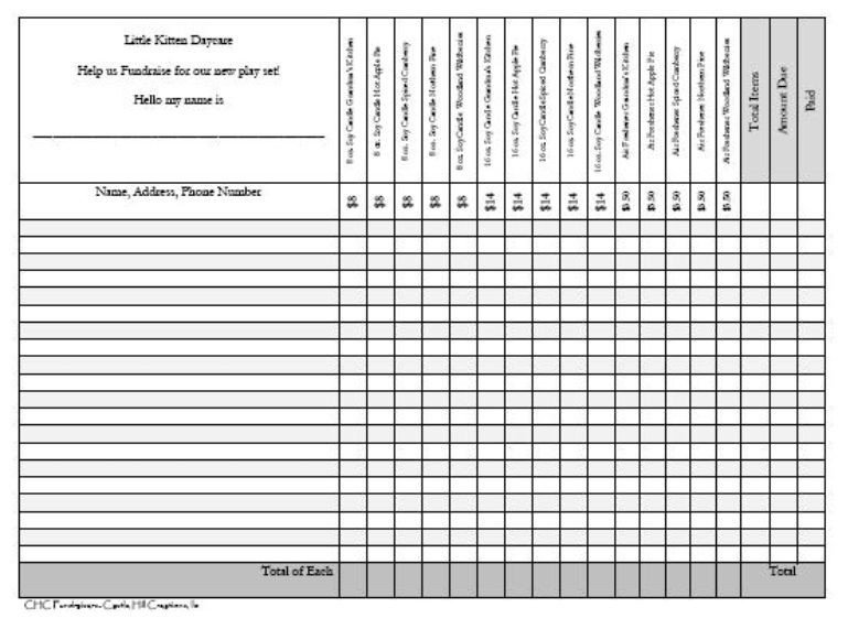 Free Printable Fundraiser Order Form Templates