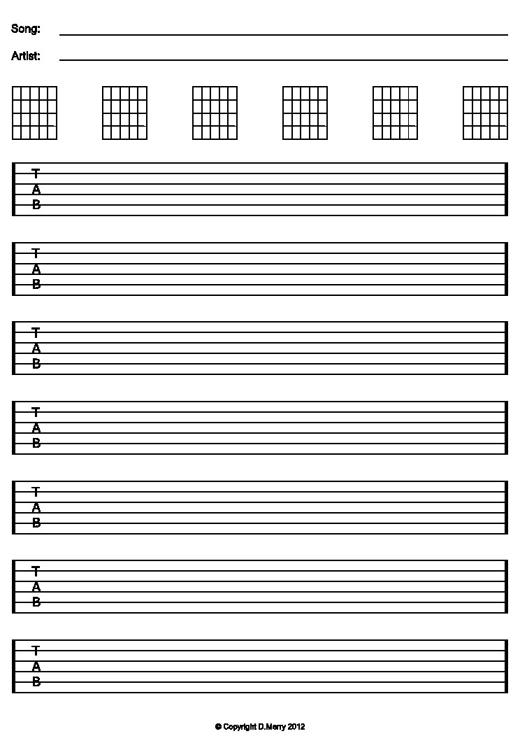 Free Guitar Blank Tab Paper Staff Paper Ready to print