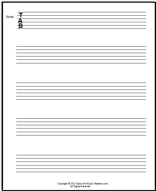 Free Guitar Tablature Paper for Teachers Downloadable and