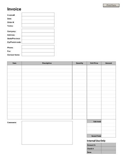 Blank Invoice Excel