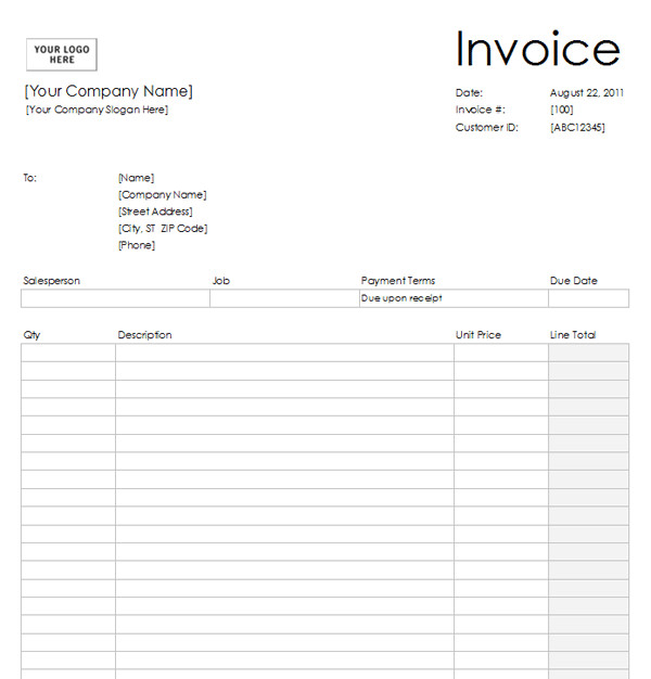 Free Blank Invoice Template for Excel Excel Template