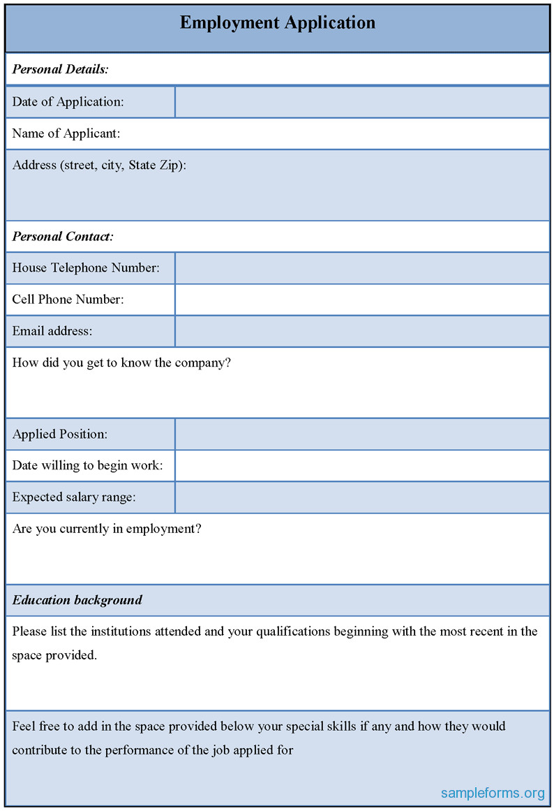 Blank Employment Application Form Sample Forms