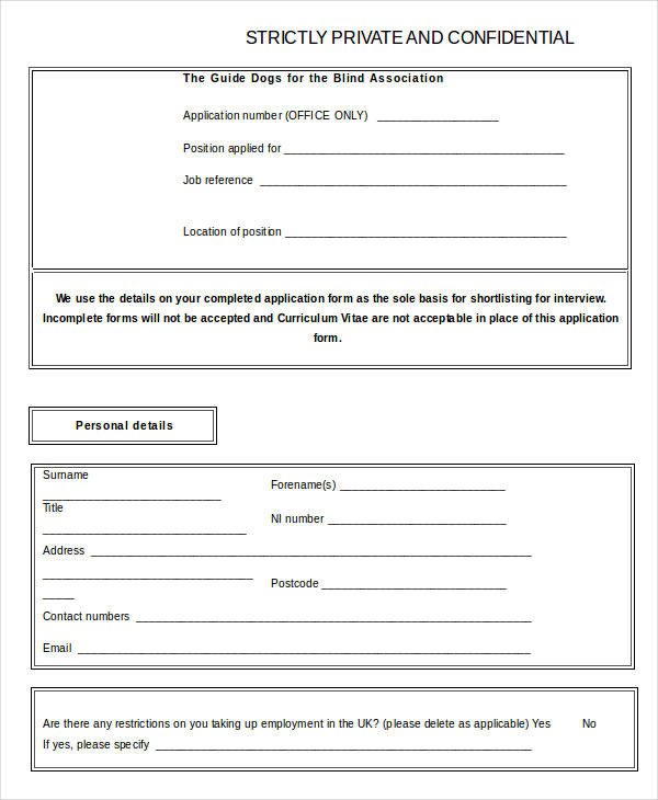 Blank Job Application 8 Free Word PDF Documents