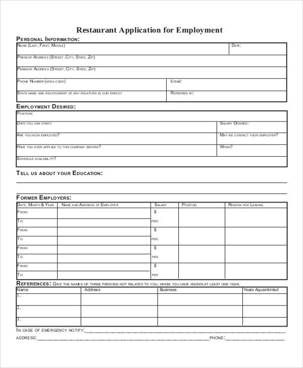 Sample Blank Employment Application Sample 9 Examples