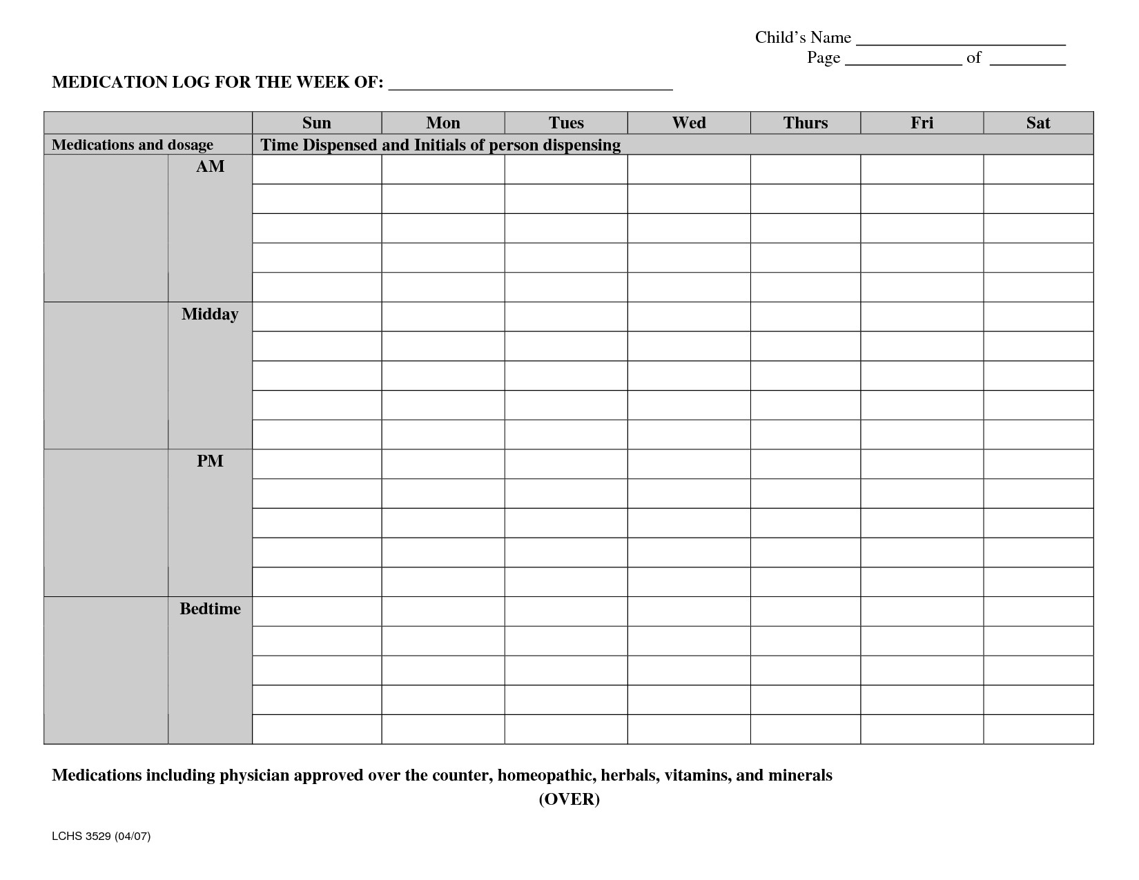Daily Medication Log Template