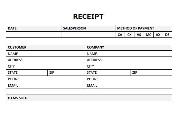 22 Blank Receipt Template – Free Samples Examples Format