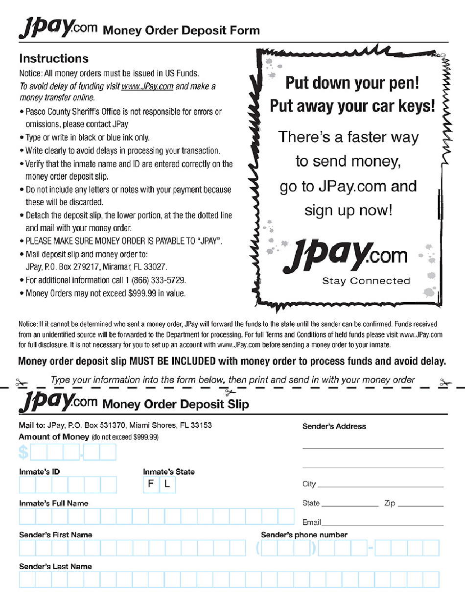 Jpay Money Order Deposit Form Pasco County Sheriff S