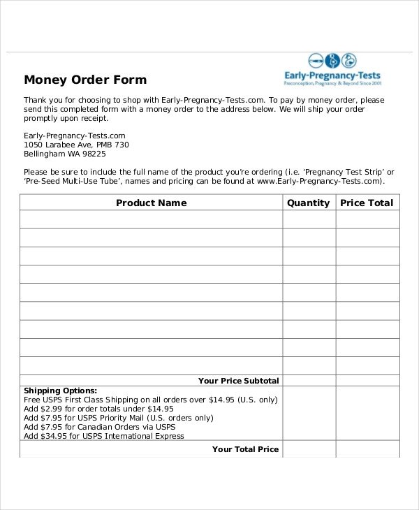 Money Order Forms 8 Free Word PDF Format Download