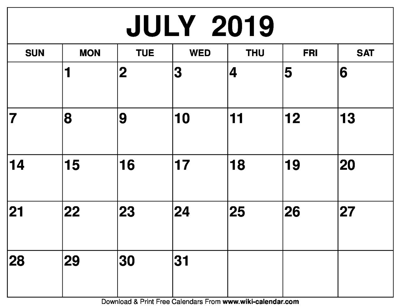 Blank July 2019 Calendar Printable on We Heart It