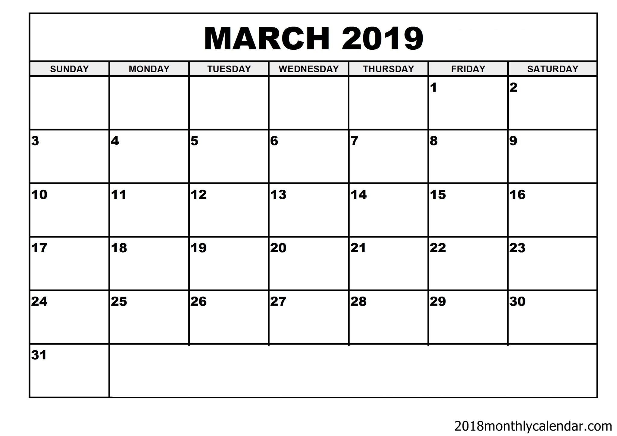 Download March 2019 Calendar – Blank Template Editable
