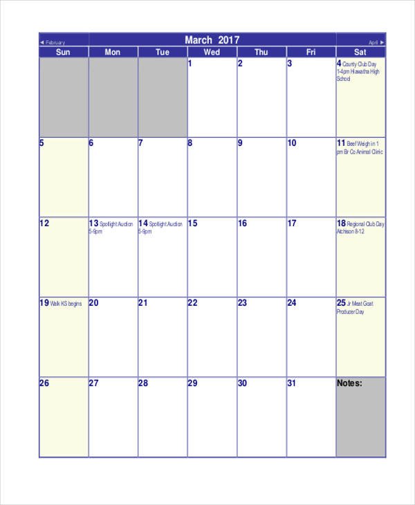Monthly Calendar Templates 8 Free Word PDF Format