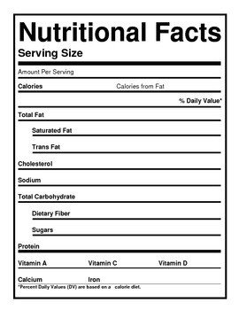 Blank Nutrition Labels by The Barefoot Professor