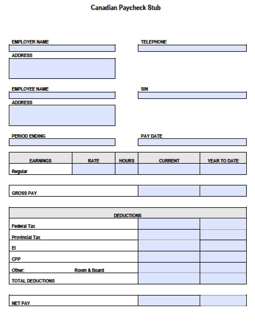 Canadian Pay Stub Template Pdf Templates Resume