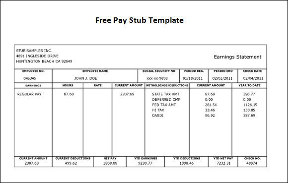 Pay Stub Template 9 Free PDF DOC Download