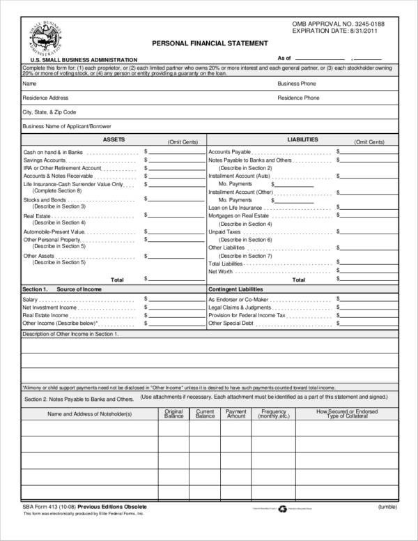 12 Personal Financial Statement Samples & Templates PDF