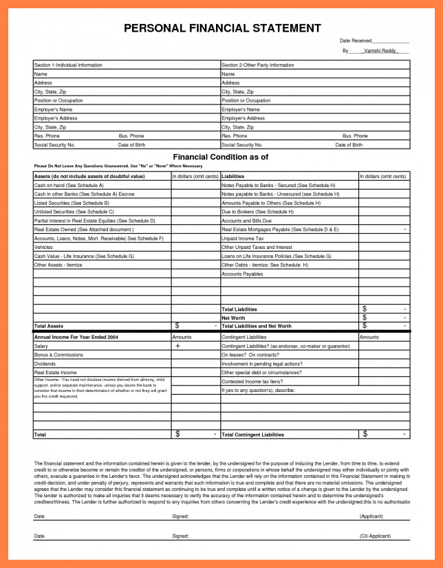 6 personal financial statement blank form excel
