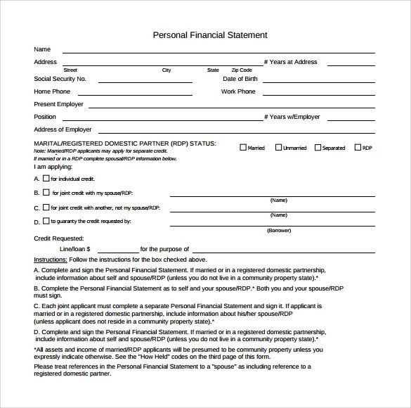 Personal Financial Statement Form 14 Free Samples