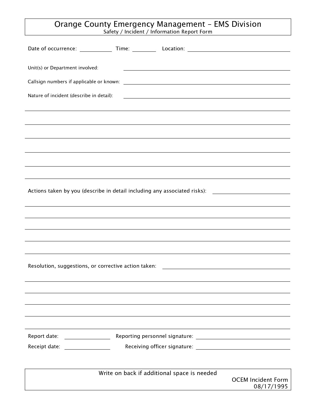 Best s of Free Police Incident Forms Printable