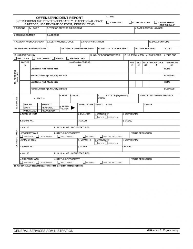 Blank Police Report Template PDF Format