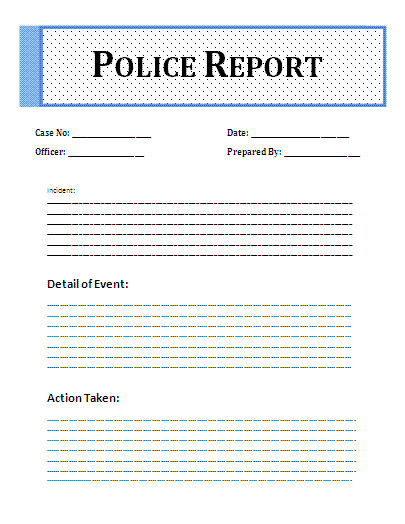 Free Printable Police Report Template Form GENERIC