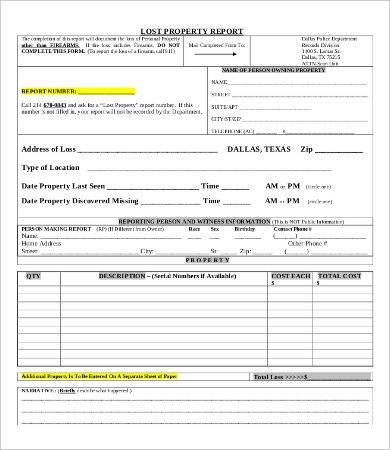 Police Report Template 9 Free Word PDF Documents